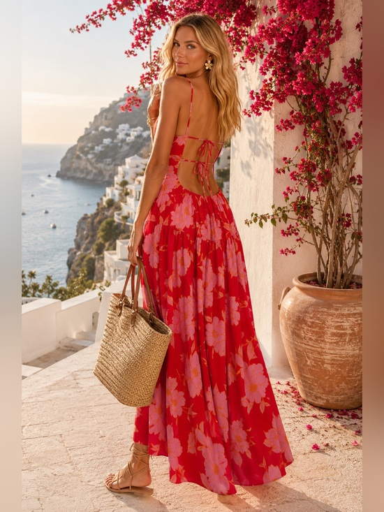 Vici Dresses & Skirts - Vici Red & Pink Floral Maxi Dress
